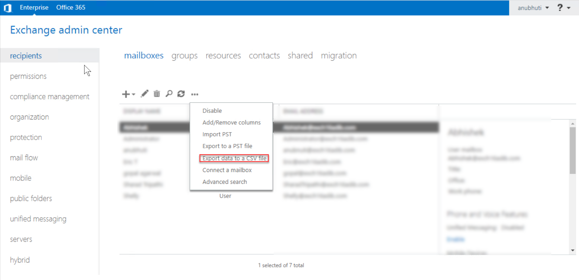 Click on the ellipsis (…) button and select Export data to CSV file.